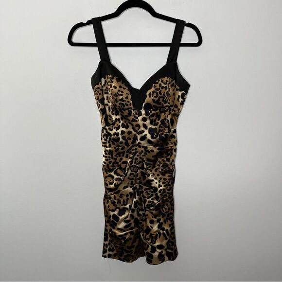 Vintage Cache Ruched Leopard Mini Dress 4 - Picture 2 of 8